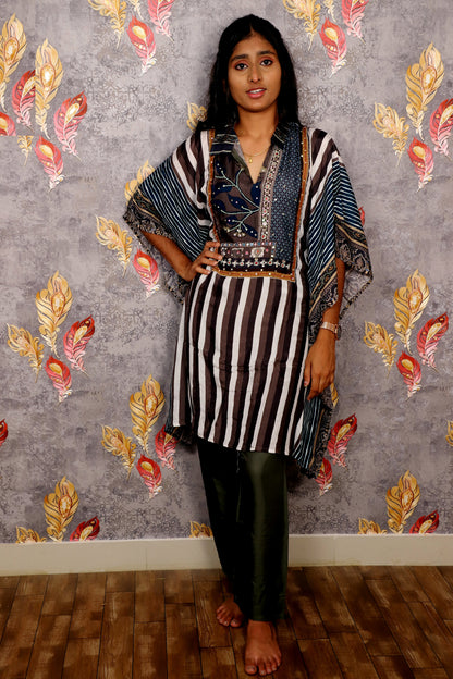 Green Striped Patterned Kurti For Women & Girls