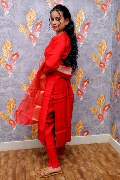Red Kurti With Digital Printed Dupatta For Women & Girls