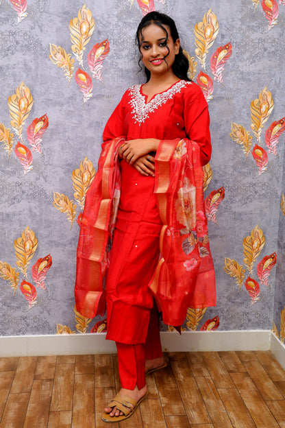 Red Kurti With Digital Printed Dupatta For Women & Girls