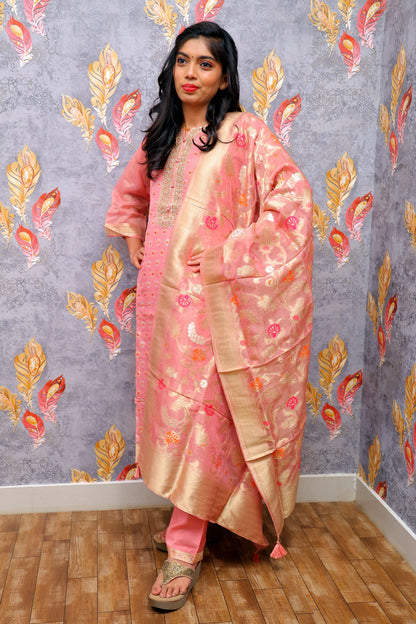 Pink Kurta With Floral Design For Women & Girls