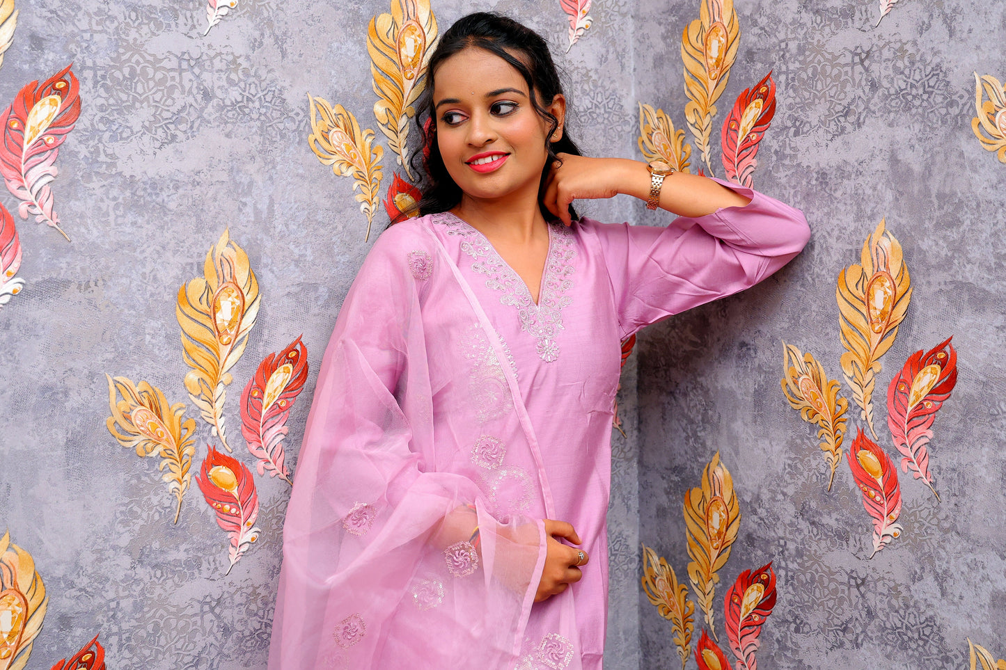 Lavendor embroidery Work Kurti For Women & Girls