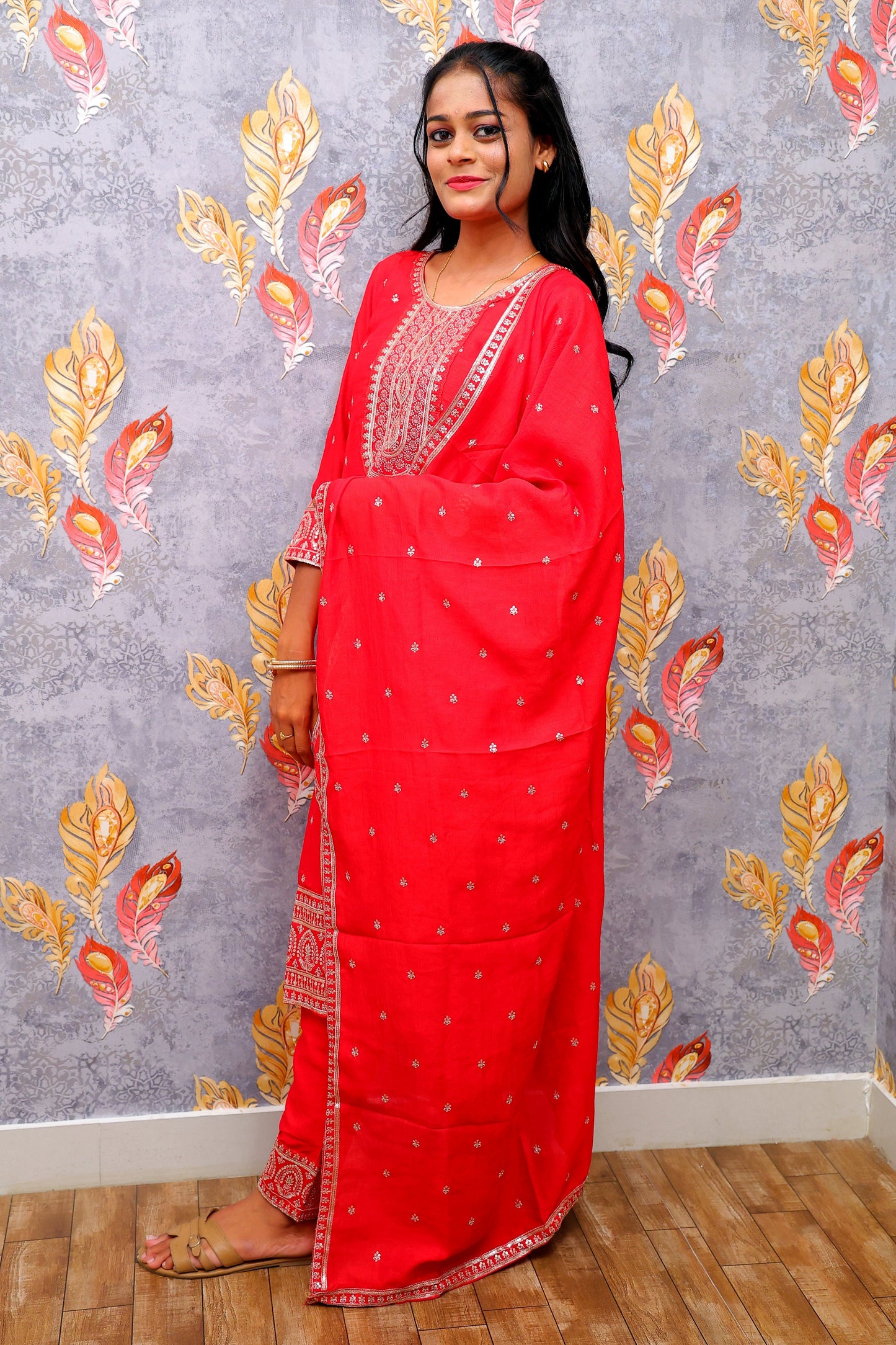 Red Rayon Kurti With Dupatta For Women & Girls