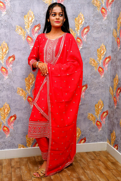 Red Rayon Kurti With Dupatta For Women & Girls