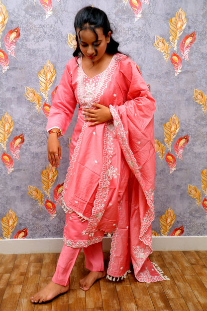 White Kurti With White Embroidery For Women & Girls