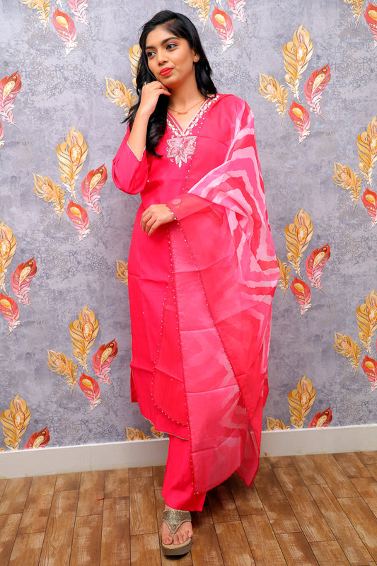 Red Kurti With Silver Embroidery For Women & Girls