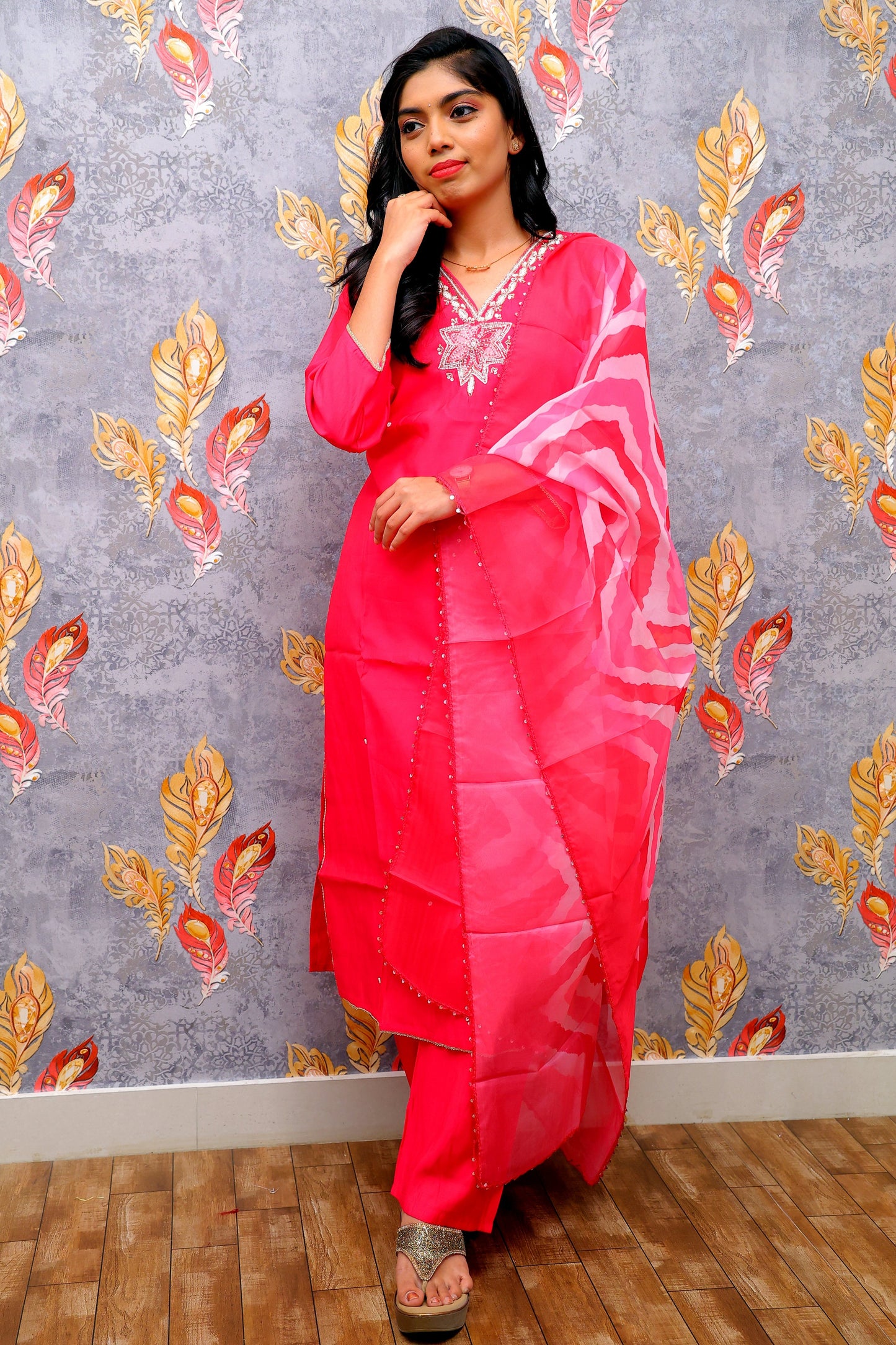 Red Kurti With Silver Embroidery For Women & Girls