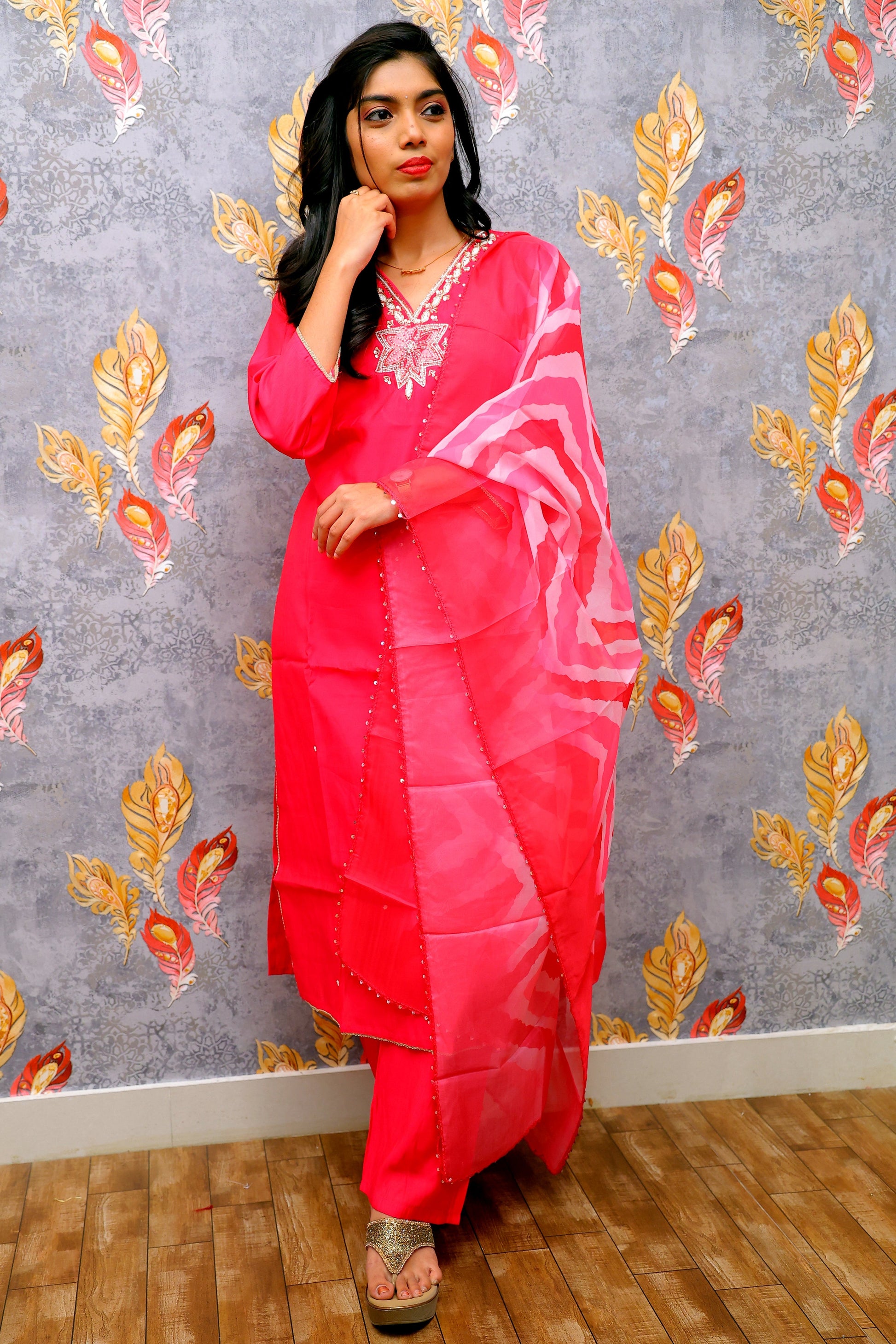 Red Kurti With Silver Embroidery For Women & Girls