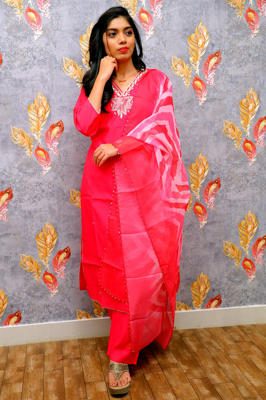 Red Kurti With Silver Embroidery For Women & Girls