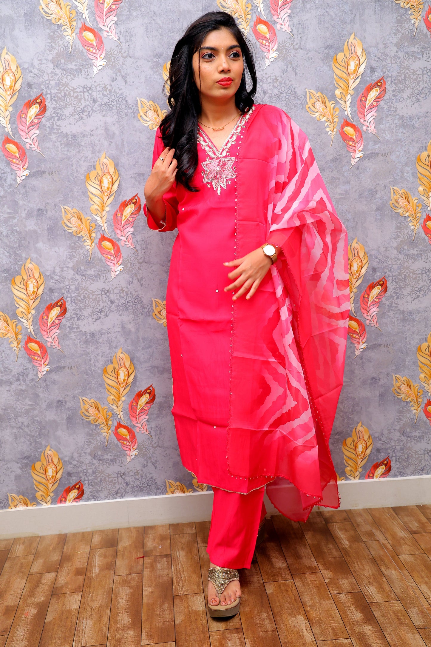Red Kurti With Silver Embroidery For Women & Girls