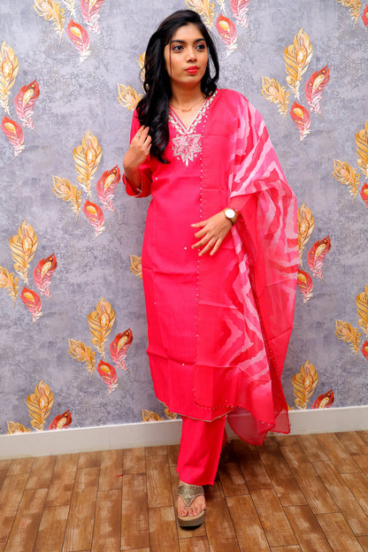 Red Kurti With Silver Embroidery For Women & Girls