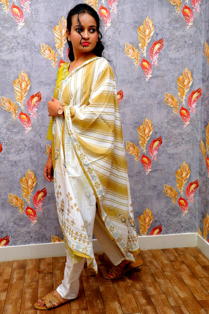 Green Rayon Kurti With Printed Dupatta For Women & Girls