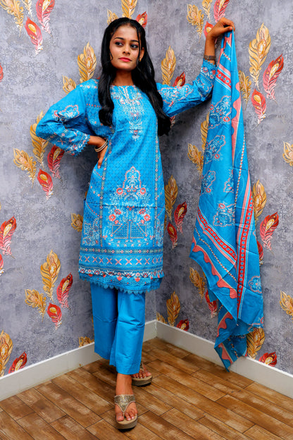 Blue Kurti With Floral Design For Women & Girls