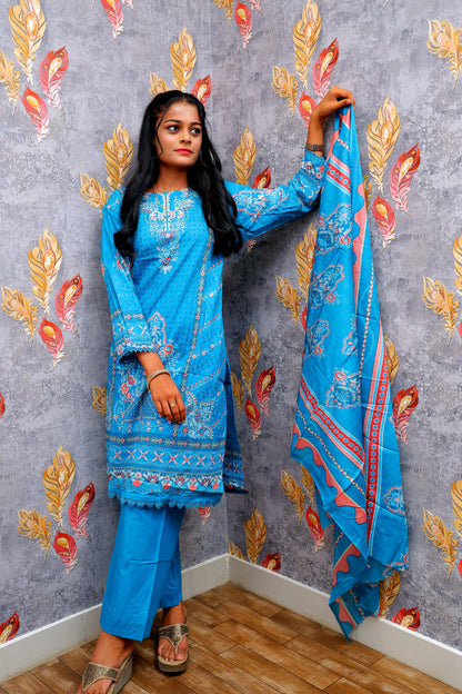 Blue Kurti With Floral Design For Women & Girls
