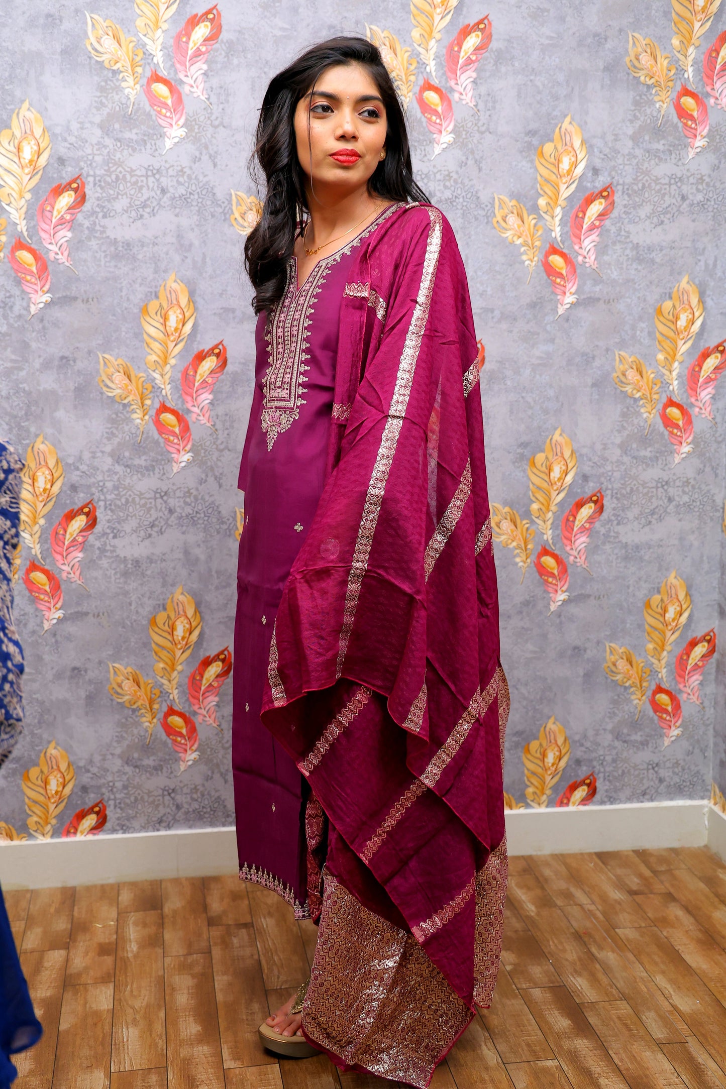 Purple Kurti With Embellished Silver Yoke For Women & Girls