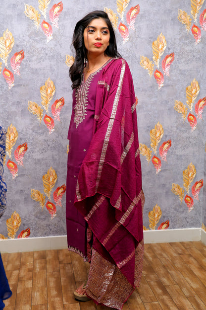 Purple Kurti With Embellished Silver Yoke For Women & Girls