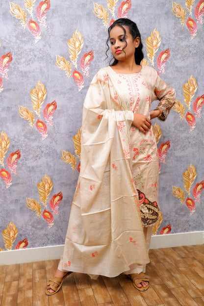 Cream Kurti With Floral Design For Women & Girls