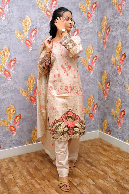 Cream Kurti With Floral Design For Women & Girls