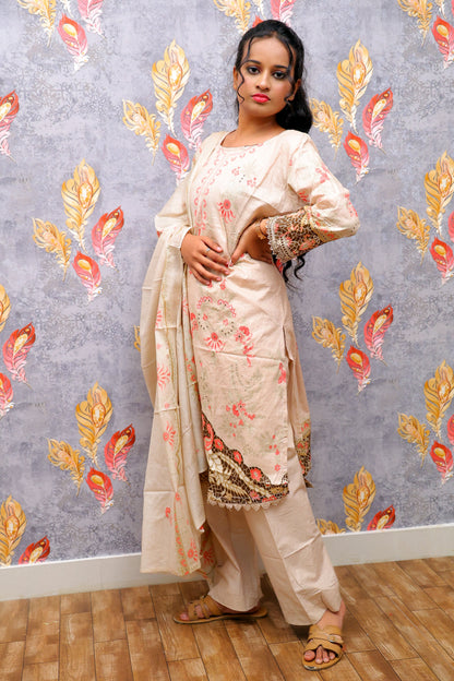 Cream Kurti With Floral Design For Women & Girls