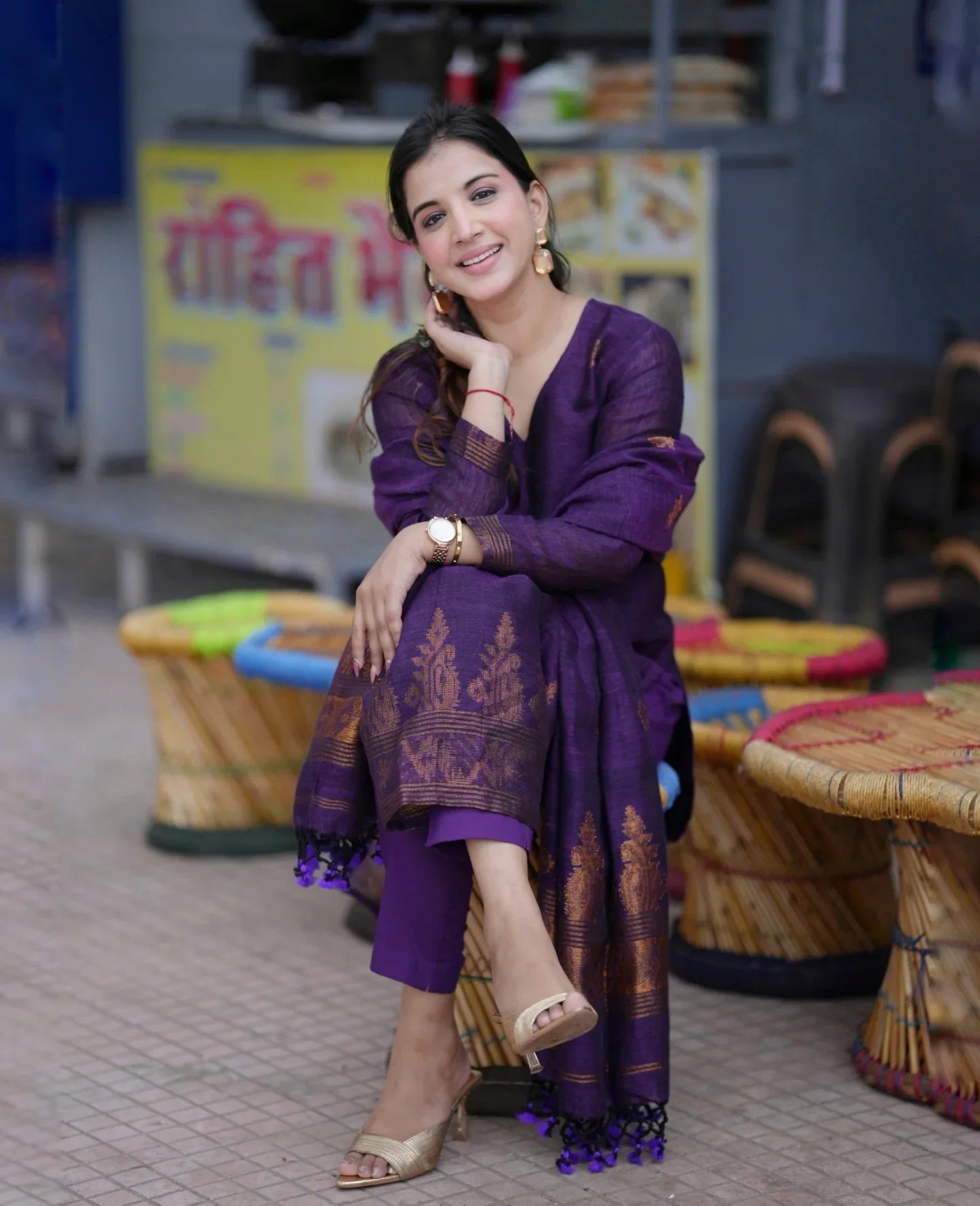 Elegant Purple Ethnic Kurta Pant Dupatta Set