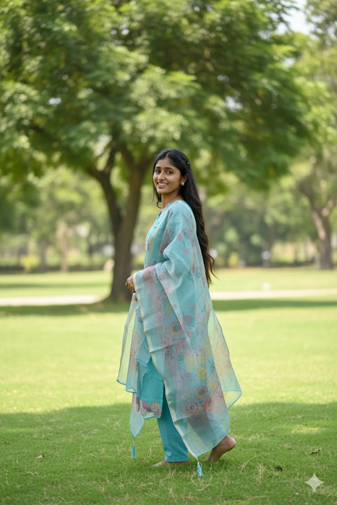 Light Blue Kurti With Embroidery Floral Design For Women & Girls