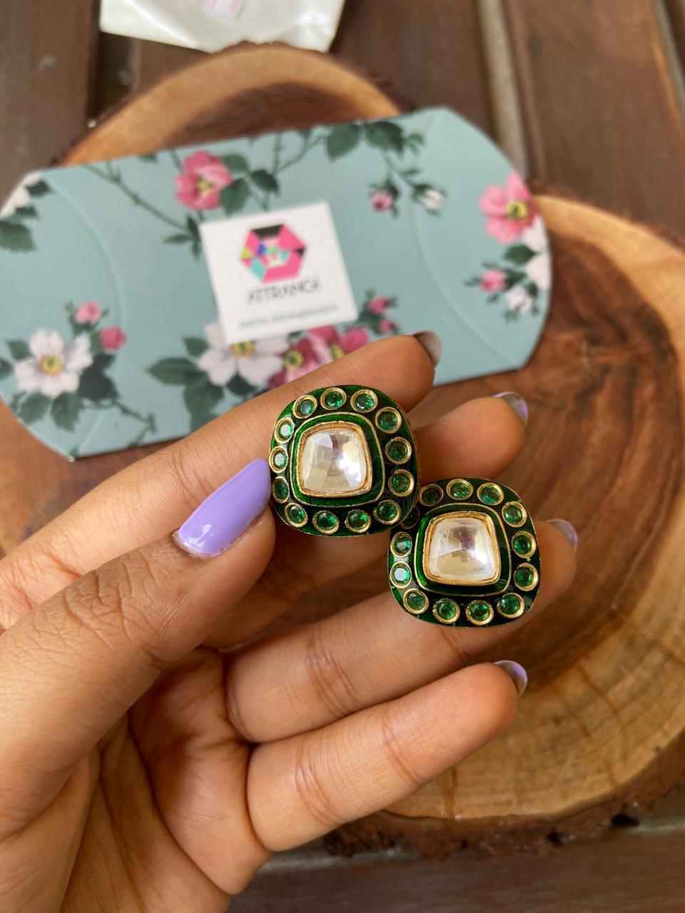 Manikarna Polki Meenakari Indian Studs - Attrangi