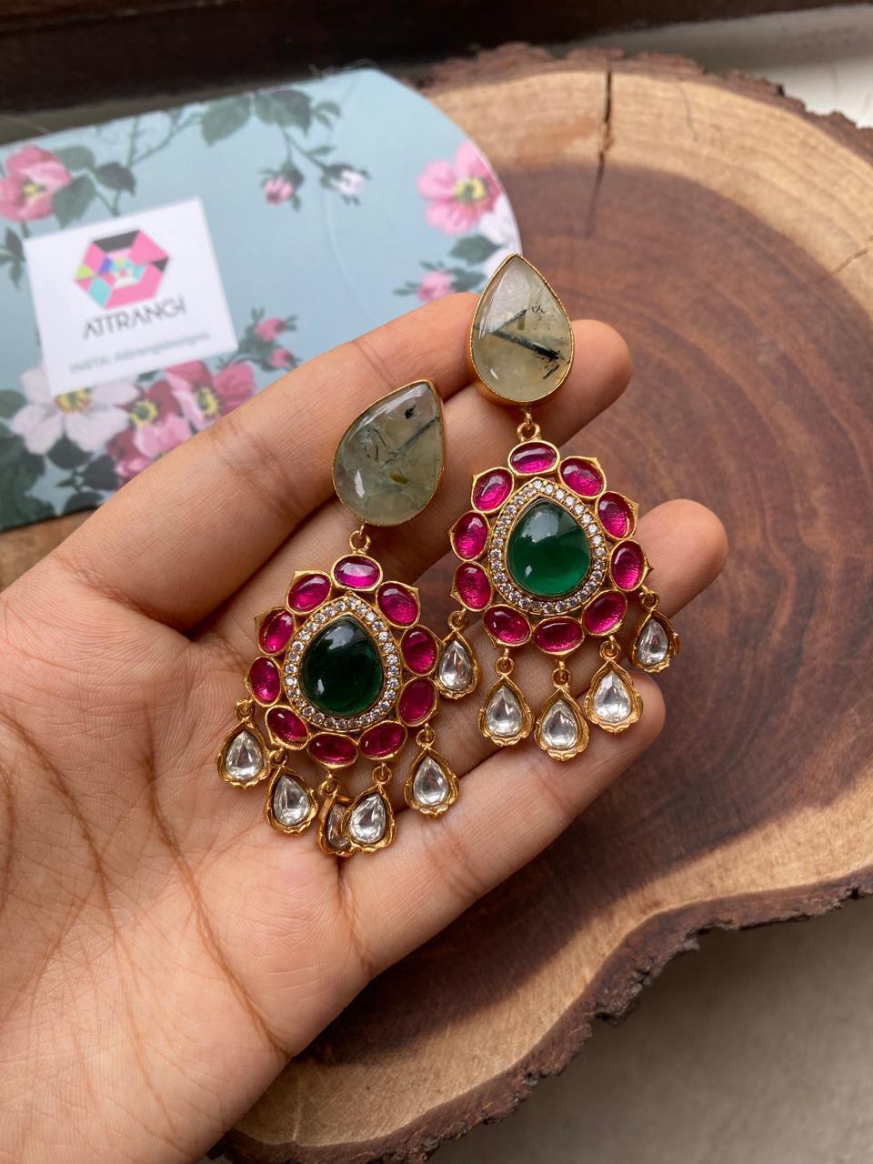 Mansi Ruby And Emerald Indian Earrings - Attrangi