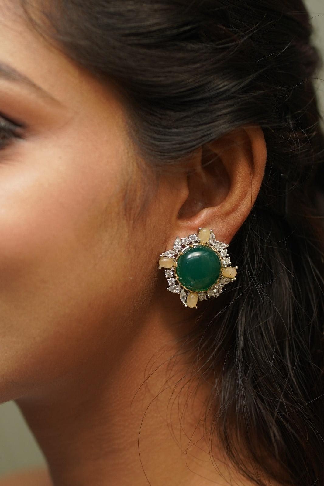 Martha Mid Sized Indo Western Studs | GemZ Collection - Attrangi