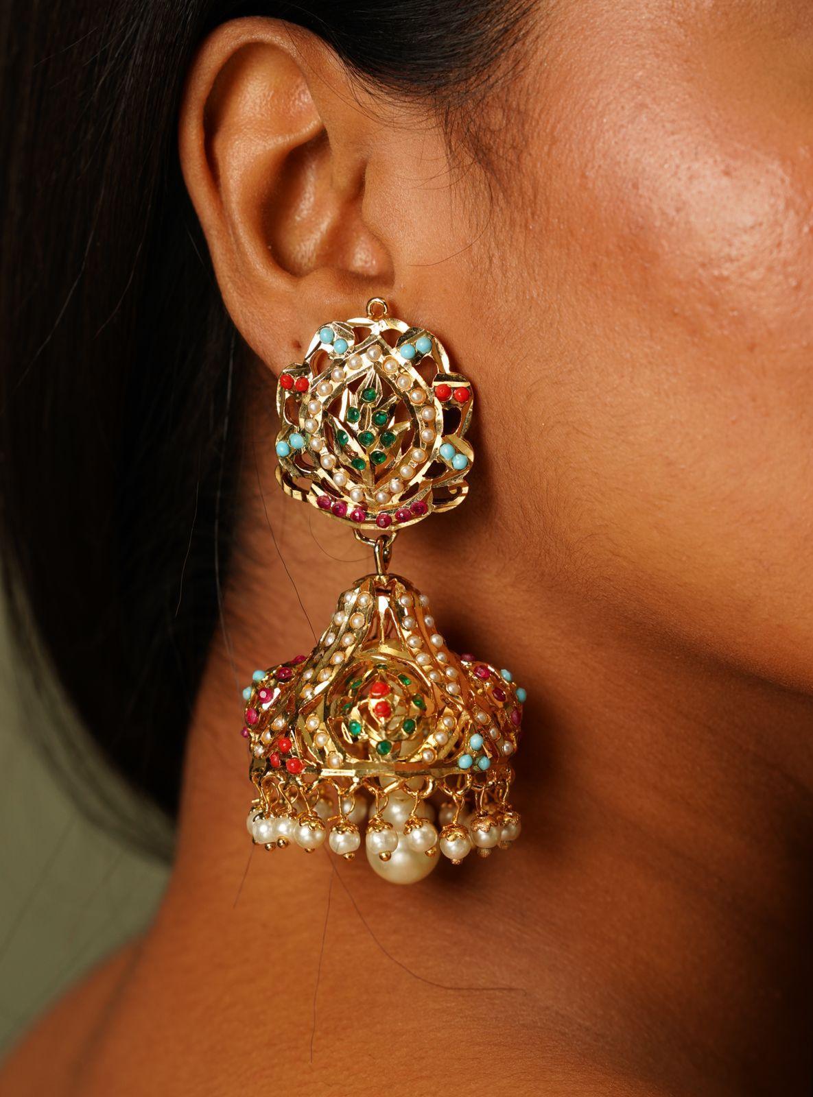 Maryam Oversized Navratna Jadaau Jhumka - Attrangi
