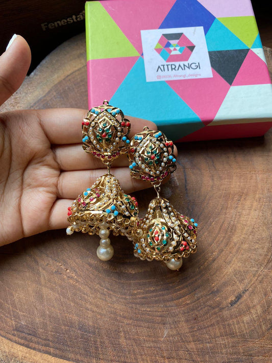 Maryam Oversized Navratna Jadaau Jhumka - Attrangi