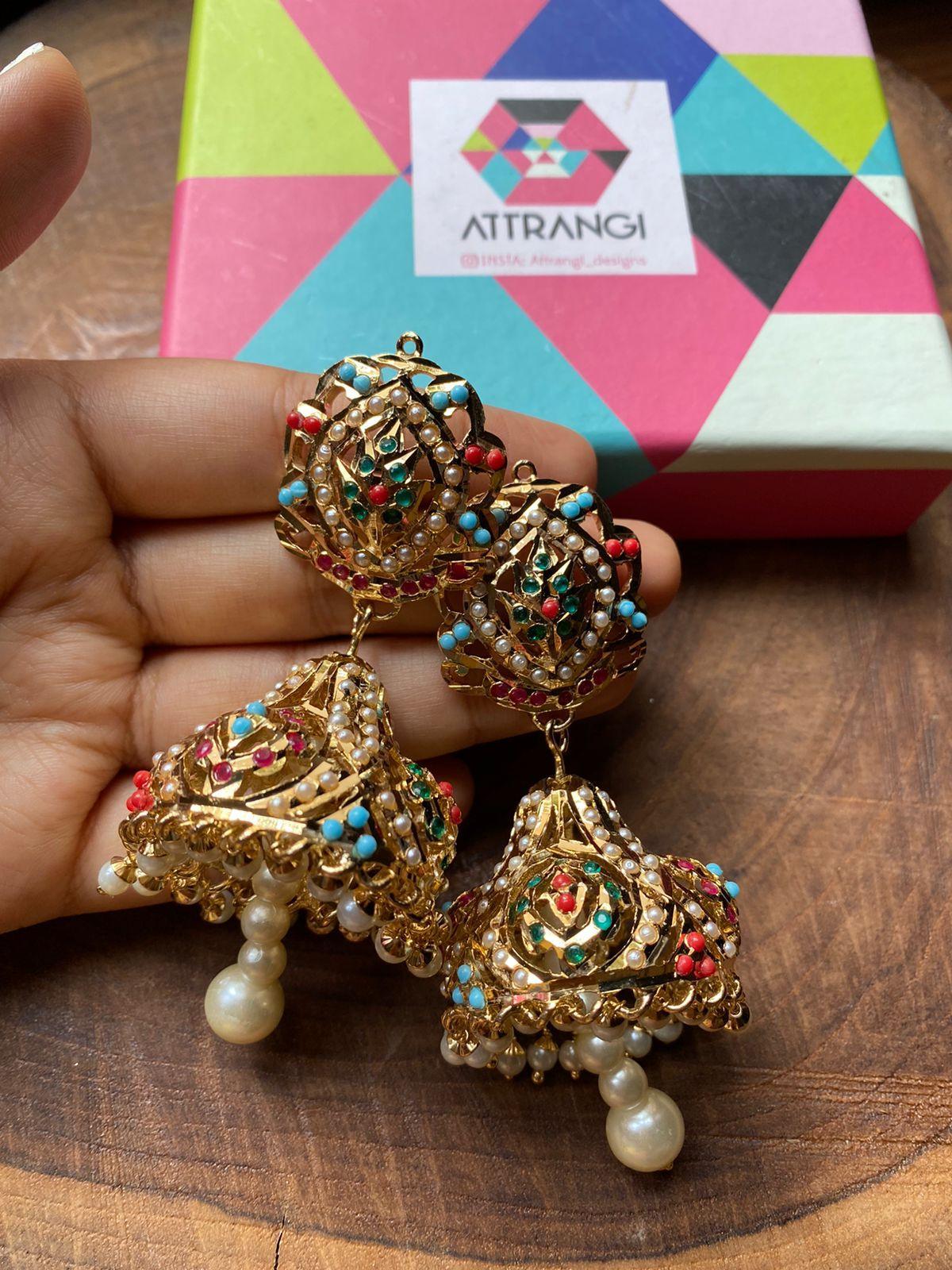 Maryam Oversized Navratna Jadaau Jhumka - Attrangi