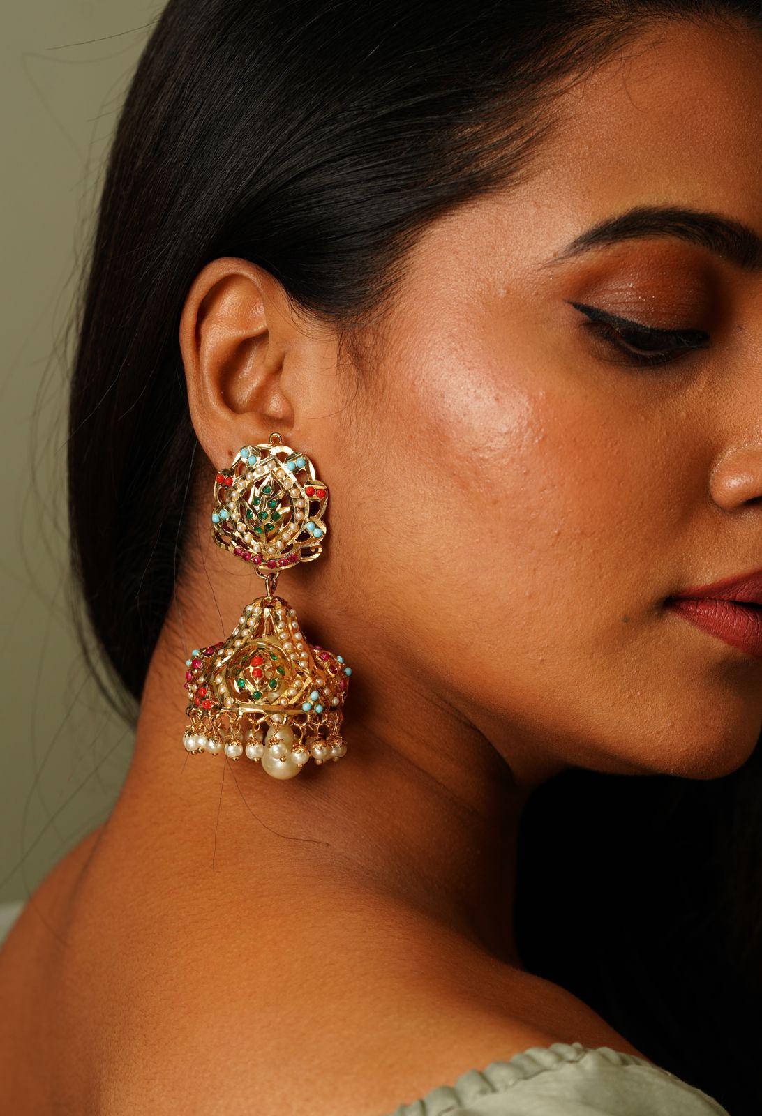 Maryam Oversized Navratna Jadaau Jhumka - Attrangi