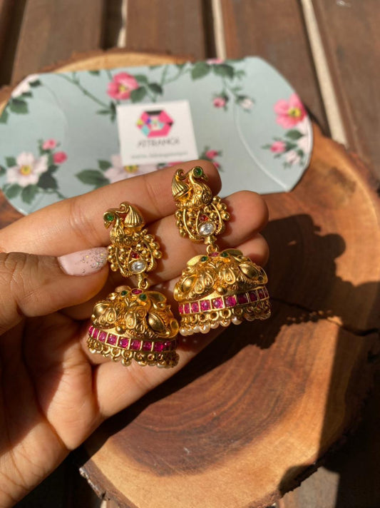 Mayoori Mid-Sized Temple Jhumki | Sone pe Suhaga Collection - Attrangi