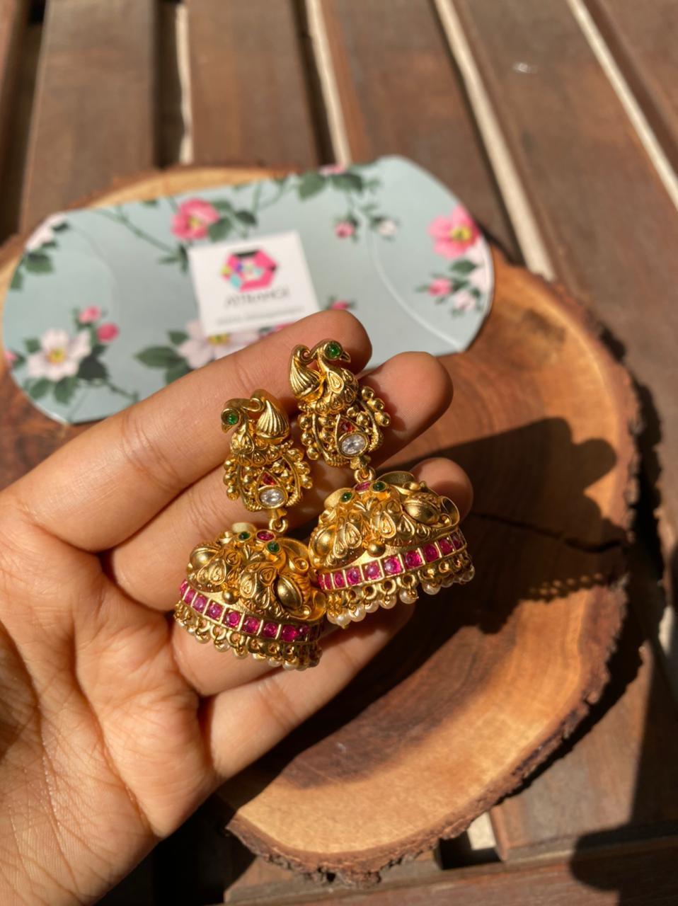 Mayoori Mid-Sized Temple Jhumki | Sone pe Suhaga Collection - Attrangi