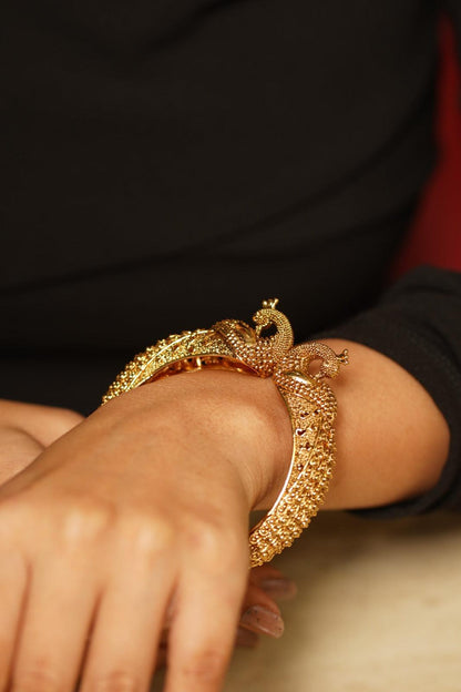 Mayurika Peacock Gold Openable Kada | Sone Pe Suhaga Collection - Attrangi