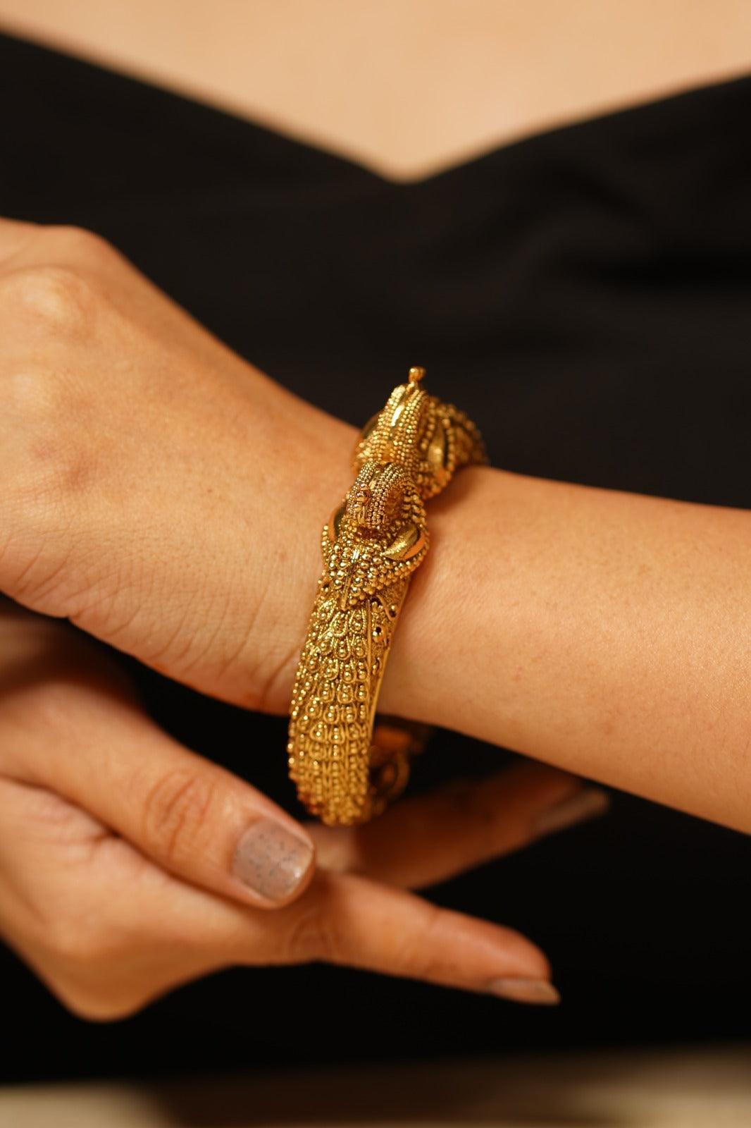 Mayurika Peacock Gold Openable Kada | Sone Pe Suhaga Collection - Attrangi