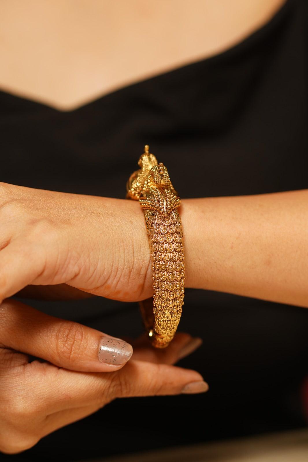 Mayurika Peacock Gold Openable Kada | Sone Pe Suhaga Collection - Attrangi