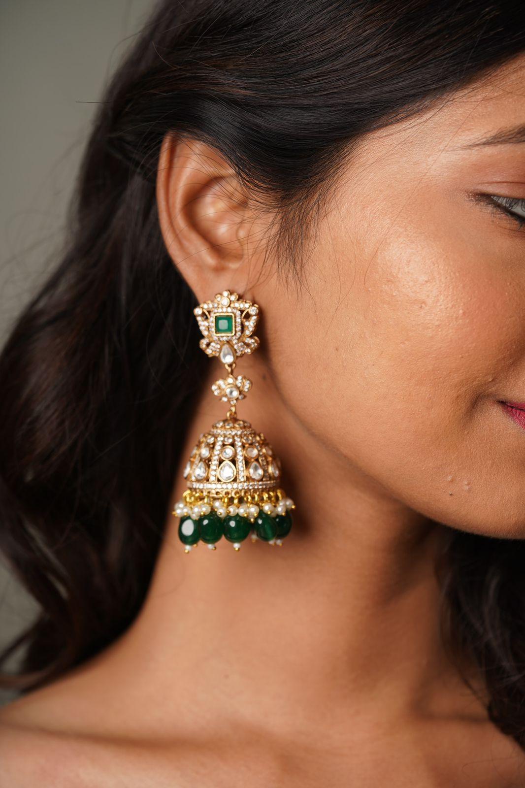 Meeta Polki Antique Gold Jhumkas - Attrangi