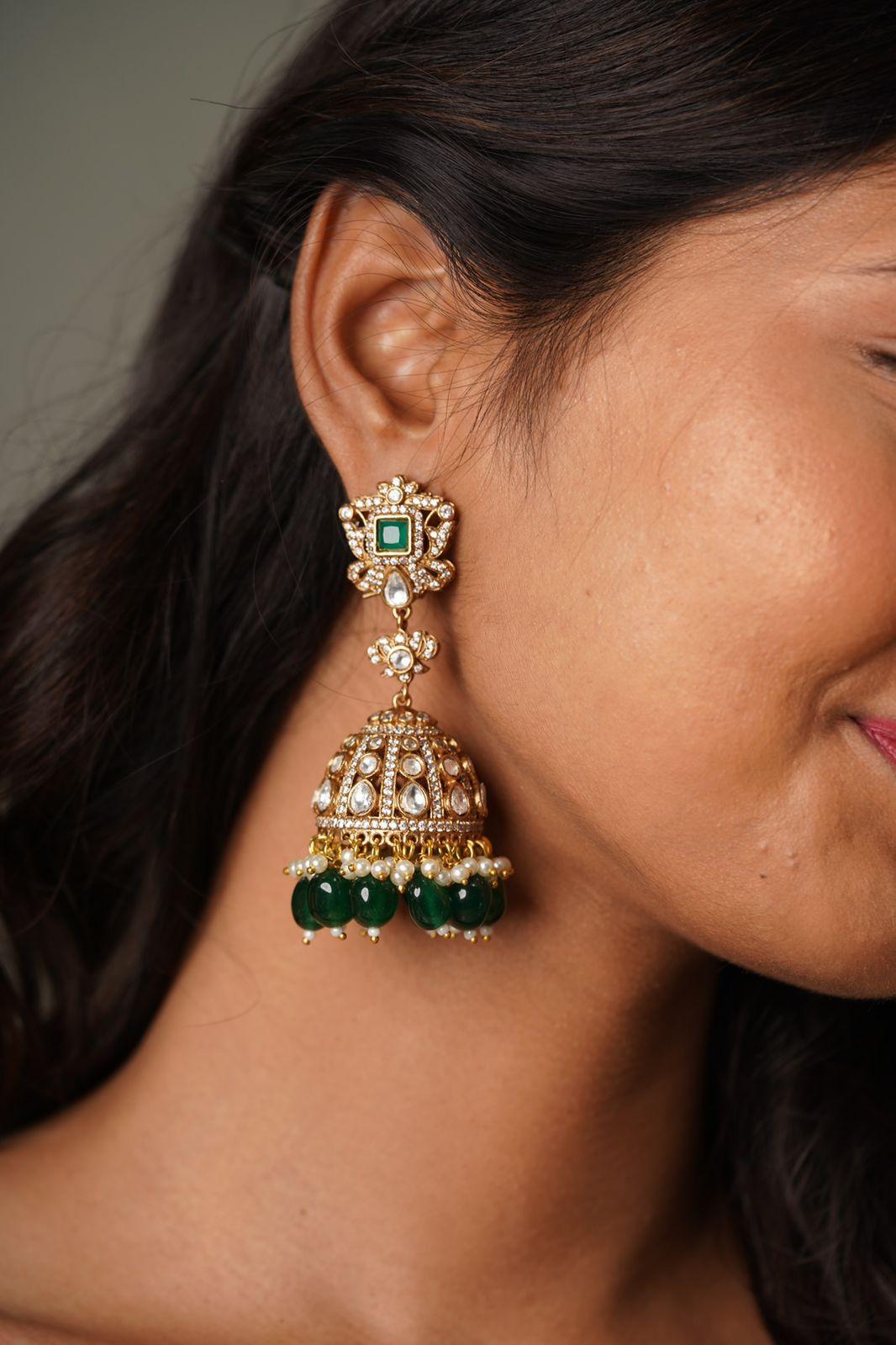 Meeta Polki Antique Gold Jhumkas - Attrangi