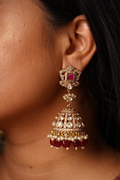 Meeta Polki Antique Gold Jhumkas - Attrangi