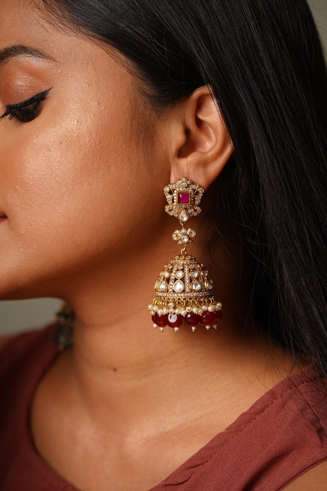 Meeta Polki Antique Gold Jhumkas - Attrangi