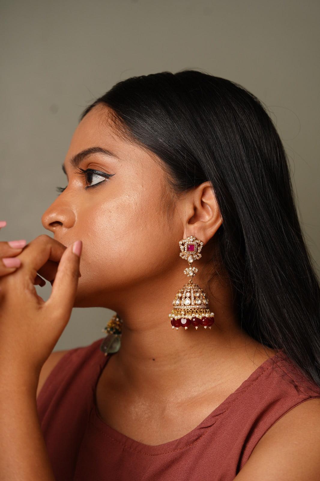 Meeta Polki Antique Gold Jhumkas - Attrangi