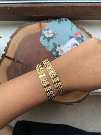 Meeta Thick Dual Polish Bangle | CNC Gold Plated - Attrangi