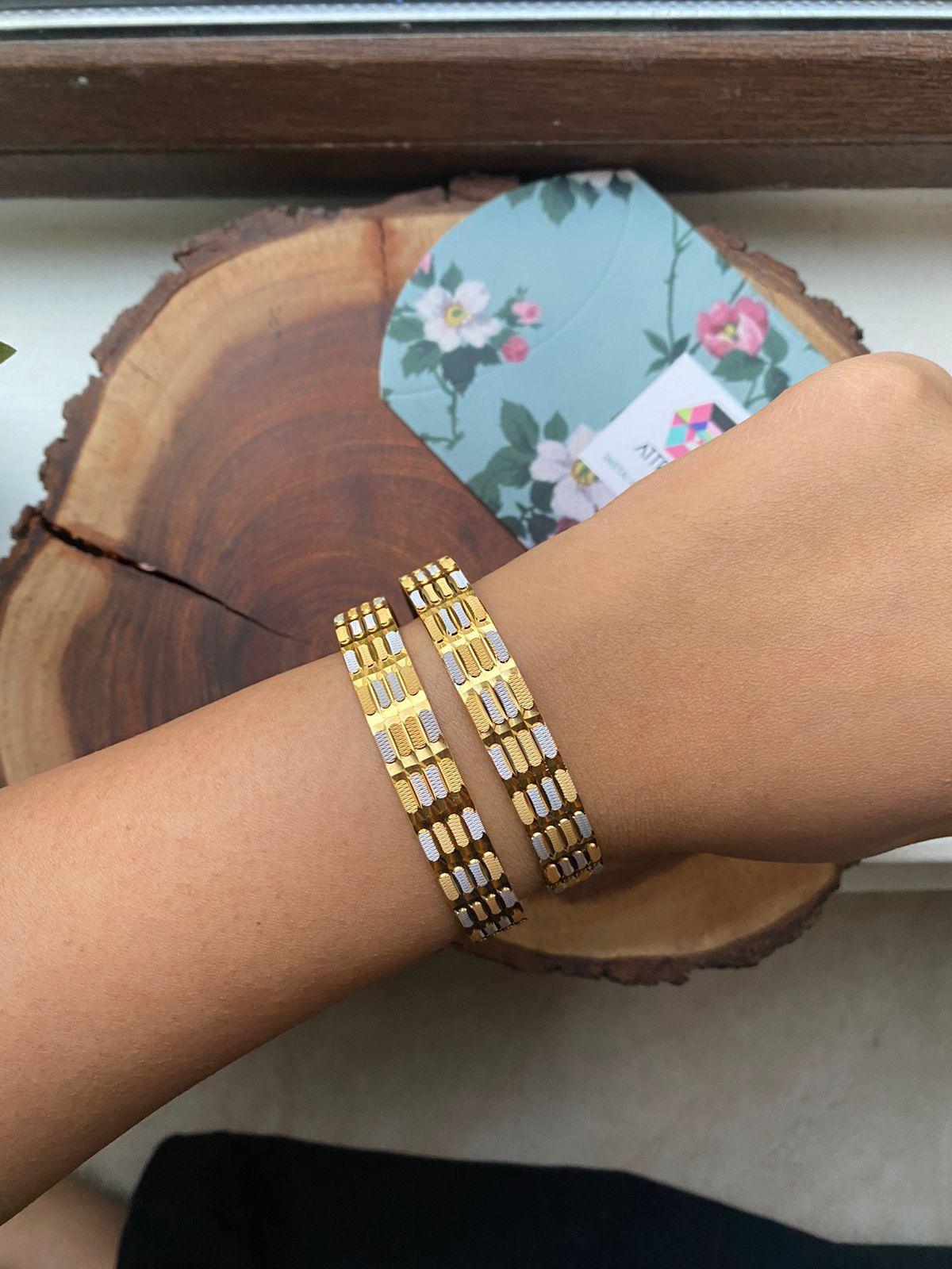 Meeta Thick Dual Polish Bangle | CNC Gold Plated - Attrangi