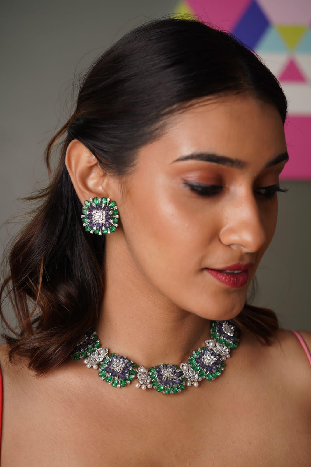 Mermaid Purple & Green Statement Set | LaLa land collection Collection - Attrangi
