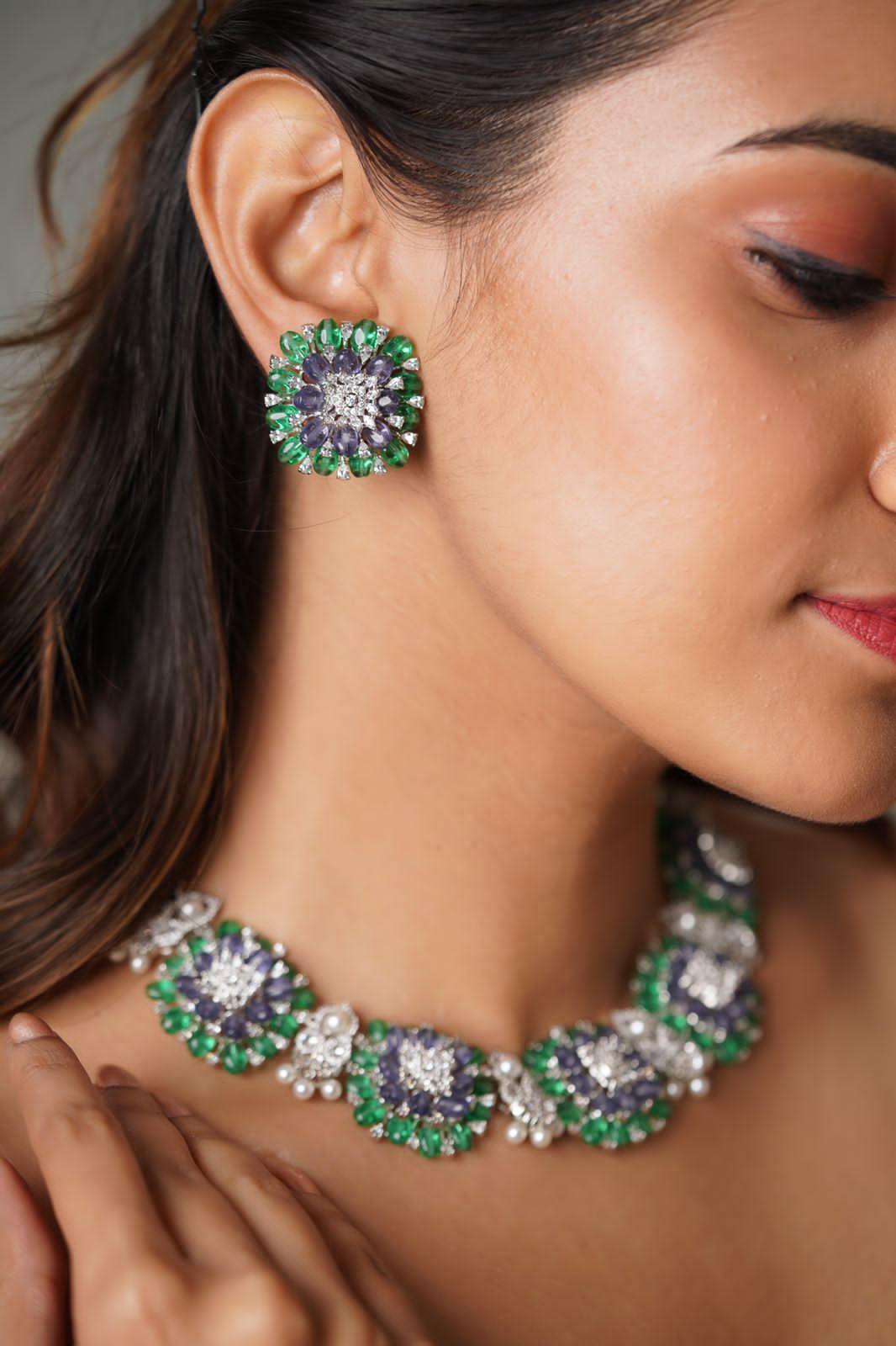 Mermaid Purple & Green Statement Set | LaLa land collection Collection - Attrangi