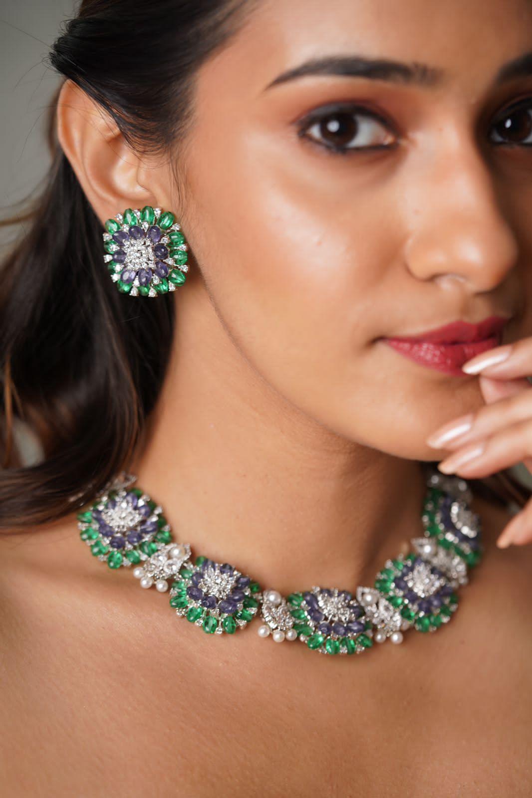 Mermaid Purple & Green Statement Set | LaLa land collection Collection - Attrangi