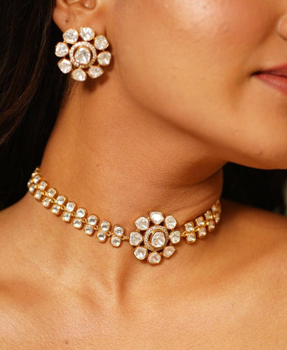 Mitali Moissanite Gold Choker Set - Attrangi