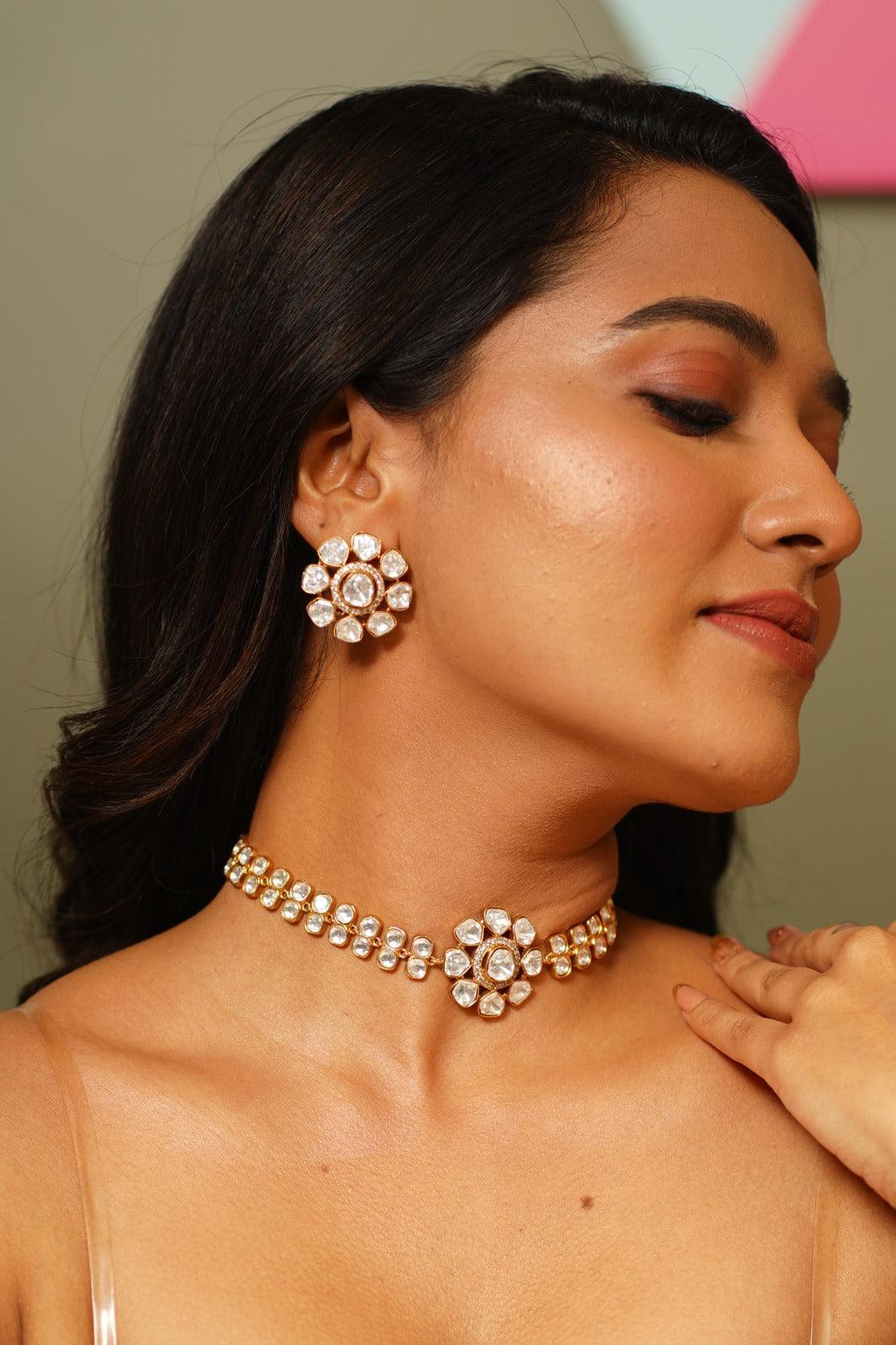 Mitali Moissanite Gold Choker Set - Attrangi