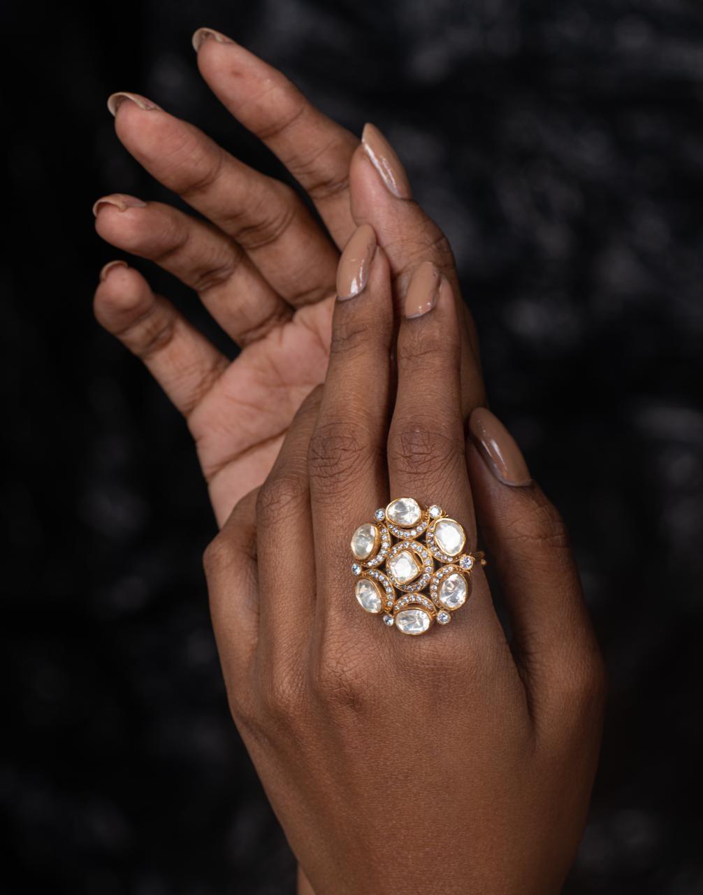 Moissanite Uncut Polki Ring - Attrangi