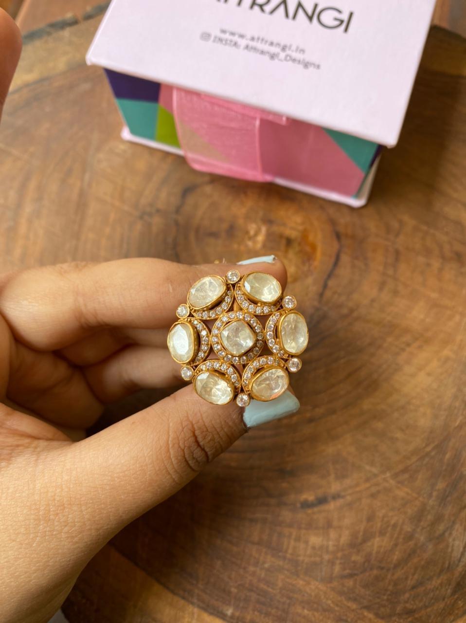Moissanite Uncut Polki Ring - Attrangi